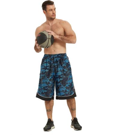 HQUEC Men's Long Basketball Shorts X-Large | Quick Dry Athletic Gym Shorts with Pockets - Brightblue/C1 - Buy Online on GoSupps.com