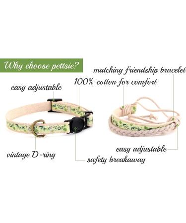 Pettsie Cat Collar Breakaway & Friendship Bracelet Set | Eco-Friendly Gift Box | D-Ring for Accessories | 100% Cotton | Adjustable Green Design - Buy Online on GoSupps.com