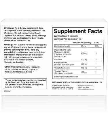 Creekside Natural Focused Mind Teen: Memory & Focus Support w/ Lion's Mane - Pediatrician Formulated, Vegan - 60 Capsules - Buy Online on GoSupps.com