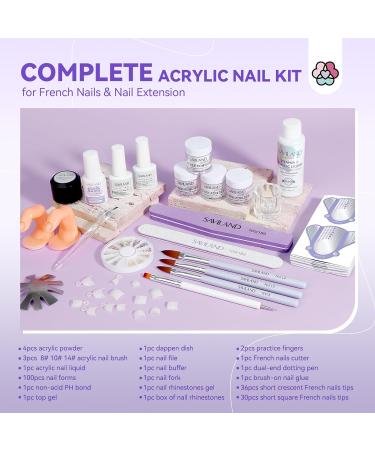 SAVILAND Acrylic Nail Kit: 4 Colors Acrylic Powder and Liquid Set with Acrylic Nail Brush/French Nails Tips/Nail Glue/Top Gel/Non-acid Ph Bond/Acrylic Nail Set for Beginners Acrylic Application 01-Acrylic Nail Kit - Buy Online on GoSupps.com