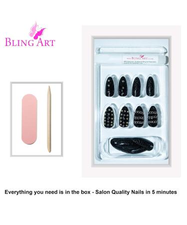 Shop False Nails Bling Art Black Punk Almond Stiletto - 24 Long Acrylic Tips - International Shipping Available - Buy Online on GoSupps.com