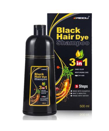 MEIDU Black Hair Dye Shampoo for Gary Hair  Hair Color Shampoo for Women & Men 3 in 1-100% Grey Coverage - Herbal Ingredients Coloring Shampoo in Minutes 500ML