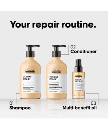 L'Oreal Professionnel Absolut Repair Shampoo 16.9 Fl Oz - Protein Hair Treatment for Dry Damaged Hair with Quinoa & Proteins - Repairs Damage, Adds Shine - Buy Online on GoSupps.com