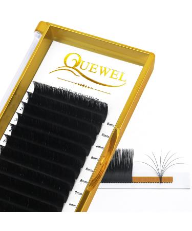 Easy Fan Lashes 0.07D Curl 8mm QUEWEL Easy Fan Russian Lashes 2D-20D Volume Lash Extensions Self Fanning Eyelash Extensions Easy Fan Volume Lashes Automatic Blooming (0.07D 8mm) 1 count (Pack of 1) 0.07-D Curl-8 mm