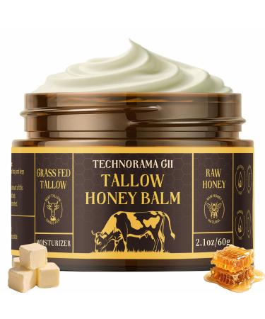 TECHNORAMA GII Beef Tallow for Skin Natural Grass-Fed Beef Tallow and Honey Balm for Face & Body Whipped Moisturizer for Most Skin Types and Sensitive Skin(60g/2.1oz)