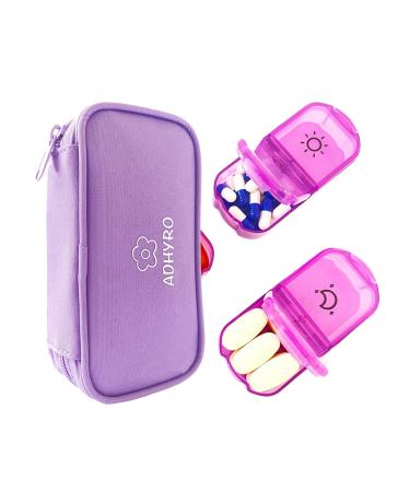 Pill Organizer 2 Times a Day Large AM/PM Weekly Pill Box 7 Day Pill Case with writable Labels and Privacy Protection Light-purple Zipper Bag to hold supplements Vitamins and Fish Oils