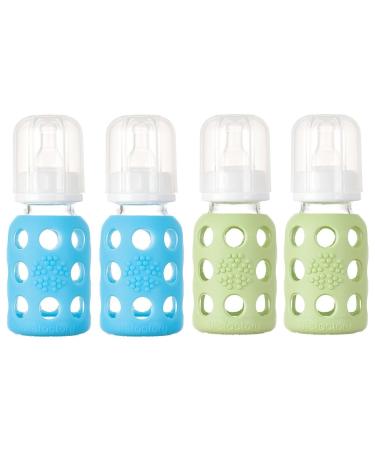 Lifefactory Glass Baby Bottles 4 Pack (4 oz. in Boy Colors) (Blue/Green)