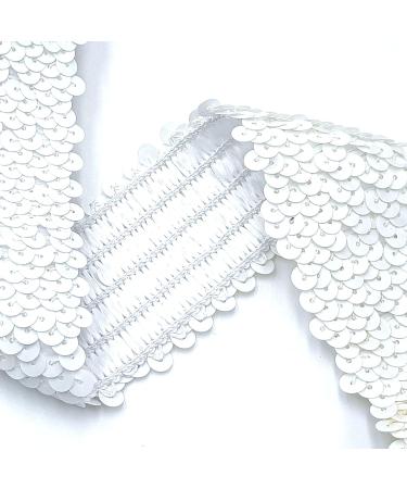 2 Yards White Elastic Sequin Ribbon Trim - 1.8 Inch Glitter Metallic Stretch Flat Sequin for Sewing, Costume Embellishments, and Crafts - Buy Online on GoSupps.com