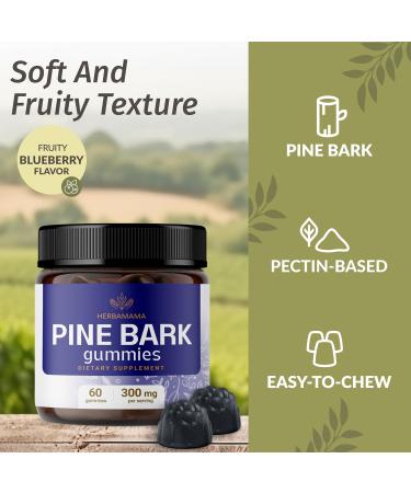 HERBAMAMA Pine Bark Extract Gummies - 300 mg Vegan Antioxidant Support - Non-GMO Blueberry Chews - 60 Count - Buy Online on GoSupps.com
