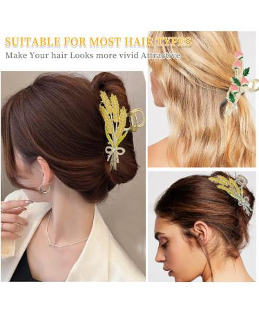 2-Piece Wheat & Strawberry Hair Clips - Stylish Large Metal Clips for Girls | International Shipping - Buy Online on GoSupps.com