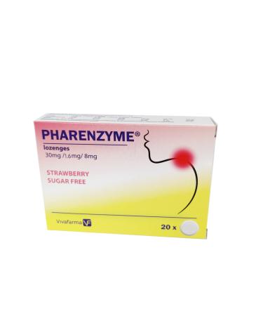 PHARENZYME STRAWBERRY - 20 lozenges - Sore Throat Relief - Enzyme-active product