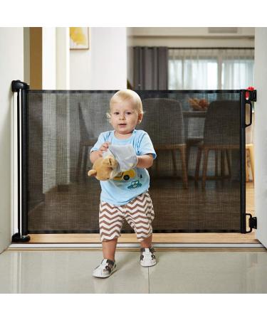 EasyBaby Retractable Safety Gate - 33'' Tall, Extends up to 55'' Wide, Black - Child & Pet Proof for Stairs, Doorways - Indoor/Outdoor - Buy Online on GoSupps.com