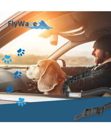 Flywave Strap-On Dog Car Belt - Adjustable Reflective Dog Seatbelt for All Breeds & Car Types | D-Buckle Black - Buy Online on GoSupps.com