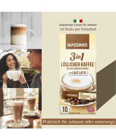 Massimo 3 in 1 Caf Latte 160 instant coffee sticks of 12.5 g soluble coffee powder beverage powder with soluble coffee sugar and coffee white - Buy Online on GoSupps.com