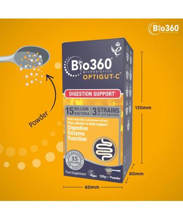 Natures Aid Bio360 OptiGUT-C Digestion Support Powder - 15 Billion Bacteria - 120g - Buy Online on GoSupps.com