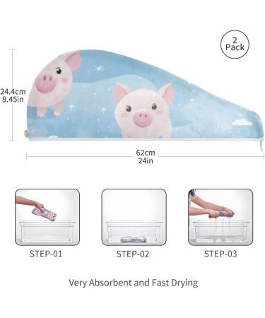 Buy Pink Pigs Blue Sky Hair Towel 2 Pack - Super Absorbent Quick Dry Hair Turbans for Women & Girls - Buy Online on GoSupps.com