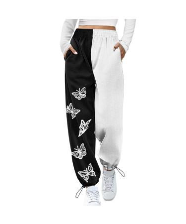 Parachute Pants Y2K Women Cargo Pants Baggy Cargoose Track Pants Streetwear Vintage Jeans Pants 90s E-Girl Streetwear Cargo Pants Y2K Sports Pants Lang Lock 01-Schwarz L