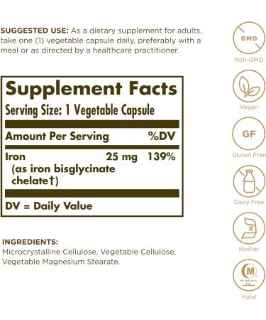 Solgar Gentle Iron 25 mg - 360 Vegetable Capsules (Pack of 2) - Non-Constipating & Gentle on Stomach - Non-GMO, Gluten-Free - Buy Online on GoSupps.com