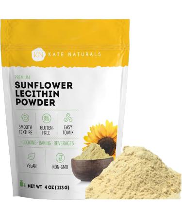 Kate Naturals Sunflower Lecithin Powder for Baking Bread Gummies Cooking. Lecithin Supplement for Clogged Milk Ducts. Substitute for Soy Lecithin Powder (4oz Non-GMO) 4 Ounce (Pack of 1)