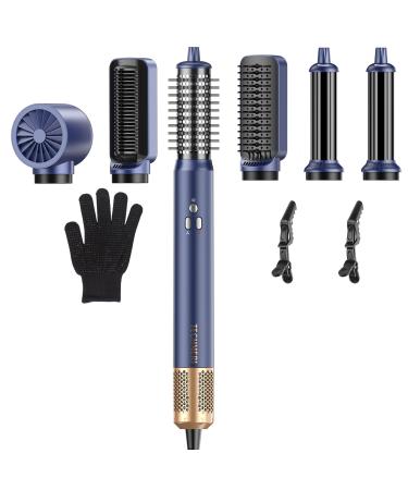 TECHMERI Hair Styler 6 in 1 Hair Dryer Brush 110000 RPM High-Speed Negative Ionic Blow Dryer with Auto Wrap Curling Iron Professional Air Styler for Fast Drying Curling Straightening and Volumizing Dark Blue