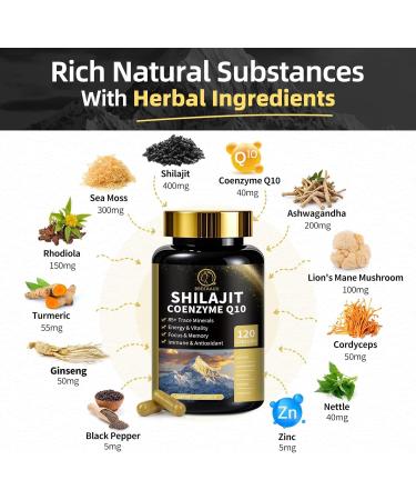 Shilajit for Men with Sea Moss & Ashwagandha 12 in 1 Hima*Layan Shilajit Supplements Capsules with Coenzyme Q10 Fulvic Acid & Humic Acid Lion's Mane Support Energy & Immunity 120 Counts 120 Count (Pack of 1) - Buy Online on GoSupps.com