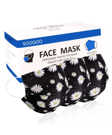 3 Ply 50 Pcs Individually Wrapped Filter Mask Disposable Earloop Face Masks-Audlt Black/White