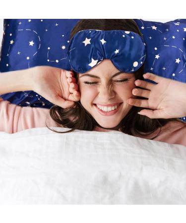 Whaline 4Pcs Body Silk Satin Pillowcase Set with Eye Mask, Scrunchie, and Hair Cap | Starry Dark Blue Sky Theme | Hypoallergenic and Soft Pillow Cover for Hair and Skin - Buy Online on GoSupps.com