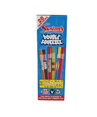 Swizzels Double Squeeze Assorted Candy Sticks - 28 Twin Packs Bulk Box All-Natural Colors Gluten-Free