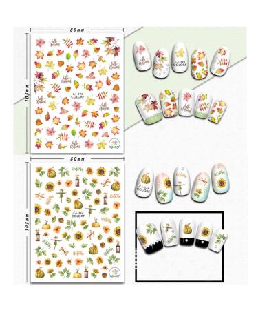 Kalolary Autumn Nail Stickers - 12 Self-Adhesive 3D Designs with Maple Leaves Pumpkins Squirrels & Sunflowers for Women's DIY Nail Art - Buy Online on GoSupps.com