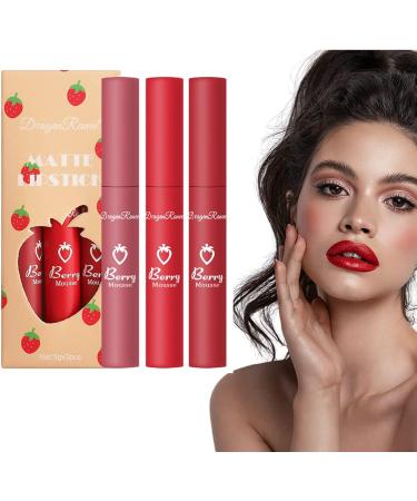 3 Colors Matte Liquid Lipstick Set Nude Velvety Long Lasting Non-Stick Cup Long Lasting Waterproof Lipstick Matte Lipstick Gift for Women - Buy Online on GoSupps.com