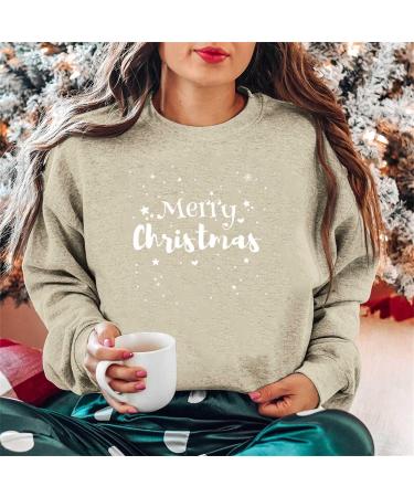 Yihaojia Christmas Plus Size Long Sleeve Shirt Women Merry Christmas Letter Print T Shirt Tops Xmas Tees Blouse Tunic Tops Khaki#14 6X-Large - Buy Online on GoSupps.com