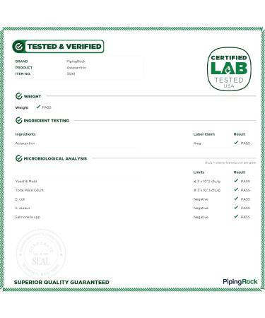 Piping Rock Astaxanthin 4mg | 60 Softgels | Non-GMO Gluten-Free Algae Extract with Coconut Oil | Best International Shipping - Buy Online on GoSupps.com