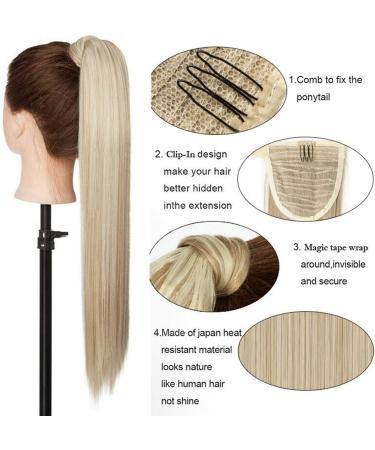24 Inch Long Curly Wavy Wrap Around Ponytail Clip In Hair Extension - Ash Blonde/Bleach Blonde Mix - One Piece Hairpiece for Women - Buy Online on GoSupps.com