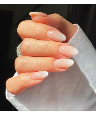 Justotry 24 pieces almond nails to stick on short pink nude French artificial nails glossy oval artificial nail press on nails acrylic fingernails fake nails short for women nude & pink1