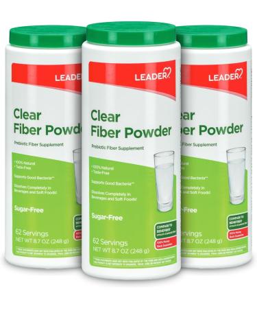LEADER Prebiotic Fiber Supplement Powder Soluble Wheat Dextrin Dissolves Clear Tasteless & Grit-Free Non-Thickening Gluten & Sugar-Free Unflavored Daily Fiber for Gut Health 186 Servings 3-Pack 62 Servings (Pack of 3