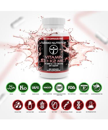 Vitamine D3 K2 MK7 1000 IU / 180 mcq - 100 Capsules (3+ mois) D sint gration Rapide avec Vit K comme la Menaquinone et Vit D comme la Poudre de Cholecalciferol - Buy Online on GoSupps.com
