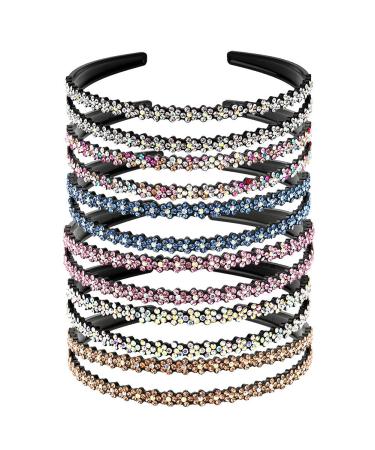 BKpearl 6 Pack Rhinestone Headbands Fashion Teeth Hairband Double Row Non-slip Hair Hoop for Women Girls