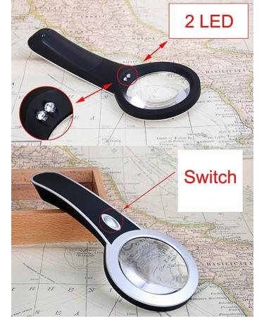 Magnifying Glass 10X 2LED Lights 75MM Super High Clarity Lightweight Handheld Magnifier for Reading Maps Magnifier - Buy Online on GoSupps.com