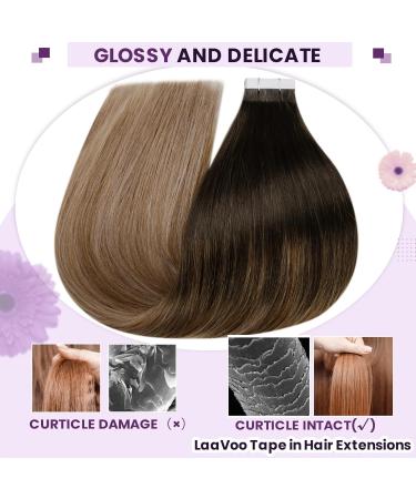 Buy Laavoo Invisible Tape Extensions - Real Hair Ombre Brown Balayage - 50g 20pcs - Seamless & Smooth - Remy Hair #2/6/12 40cm - Buy Online on GoSupps.com