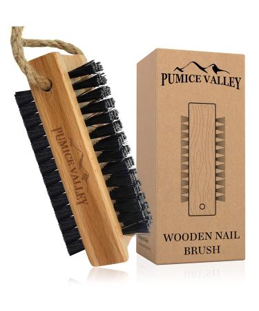 Wooden Cleaning Finger Nail Brush with Nylon Charcoal Bristles  Hanging Rope - Double-Sided Fingernail Brush for Scrubbing Fingernails and Toes (Beechwood)