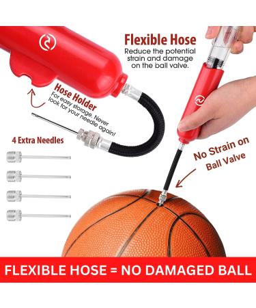 Hand Pump for Balls with 5 Needles - Fast Inflation for Basketball, Soccer, Volleyball, Football - Red - Buy Online on GoSupps.com