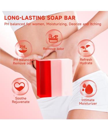 3 PCS Organic Yoni Soap Bar - Natural Feminine Wash for pH Balance Deodorant & Body Bath - Handmade Strawberry Soap for Women - Buy Online on GoSupps.com