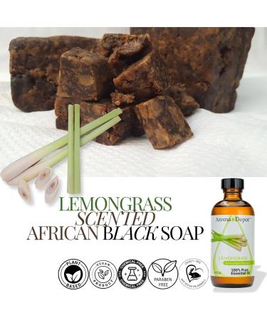 Aroma Depot African Black Soap 8 oz - Scented Lemongrass Handmade with Shea Butter & Essential Oils 100% Natural Soap for Face & Body Wash - International Shipping Available - Buy Online on GoSupps.com