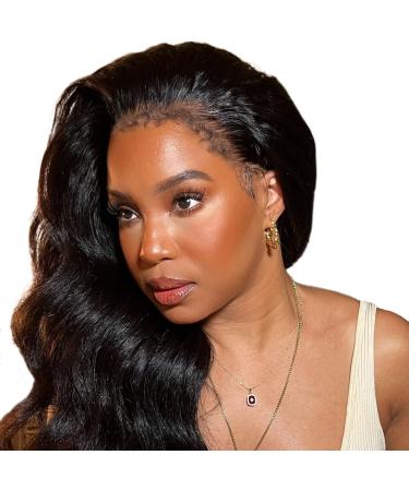 Atina Hair Kinky Curly Edges 13x6 Crystal HD Lace Front Wigs 0.14mm Skin Melted Invisible Lace Curly Hairline Ventilated Wig Pre-Plucked Body Wave Human Hair Lace Frontal Wig 150% Density -16 Inch 16 Inch 13x6 Body Wave Edges