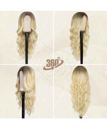 BARSDAR Long Wavy Blonde Wig - 66cm Lace Front Synthetic Hair for Women | Ombre Platinum Blonde Daily & Halloween - Buy Online on GoSupps.com