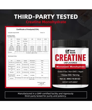 Creatine Monohydrate Micronized Powder 300g (60 Servings) - Pure Unflavored Micronized Creatine Monohydrate for Men & Women Muscle Growth & Recovery - Buy Online on GoSupps.com