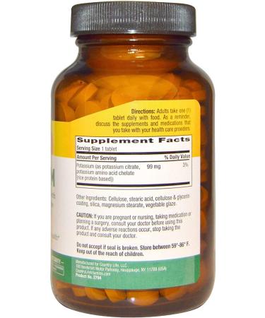 Country Life Potassium 99 mg - 250 Tablets for Heart Health & Muscle Function - Buy Online on GoSupps.com