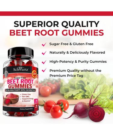 Organic Sugar-Free Beet Root Gummies with Coconut Oil for Energy & Health - Strawberry Flavor - Made in USA - 60 Count - Buy Online on GoSupps.com