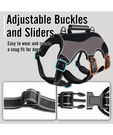 Aimydog No Escape Reflective Dog Harness | Escape Proof & Adjustable | Breathable Vest for Medium to Large Dogs | Grey/Black | Ideal for Walking & Training - Buy Online on GoSupps.com
