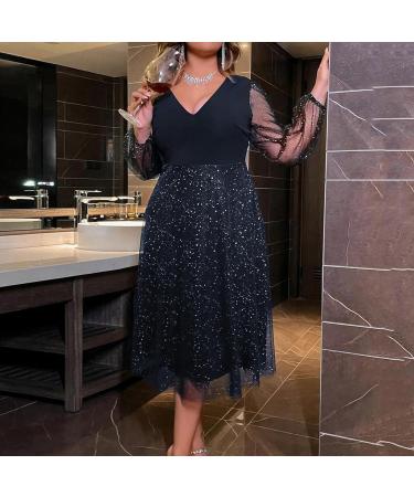 HANXIULIN Women's V Neck Evening Dress | Elegant Party & Cocktail Dress | Glitter Mini Ball Gown | Navy XL - Shop Now! - Buy Online on GoSupps.com